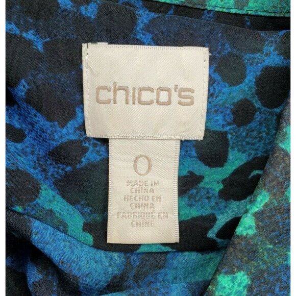 Rare Chico's Aqua Green Leopard Design Faux Diamond Rhinestone Button Up Shirt - Picture 8 of 12